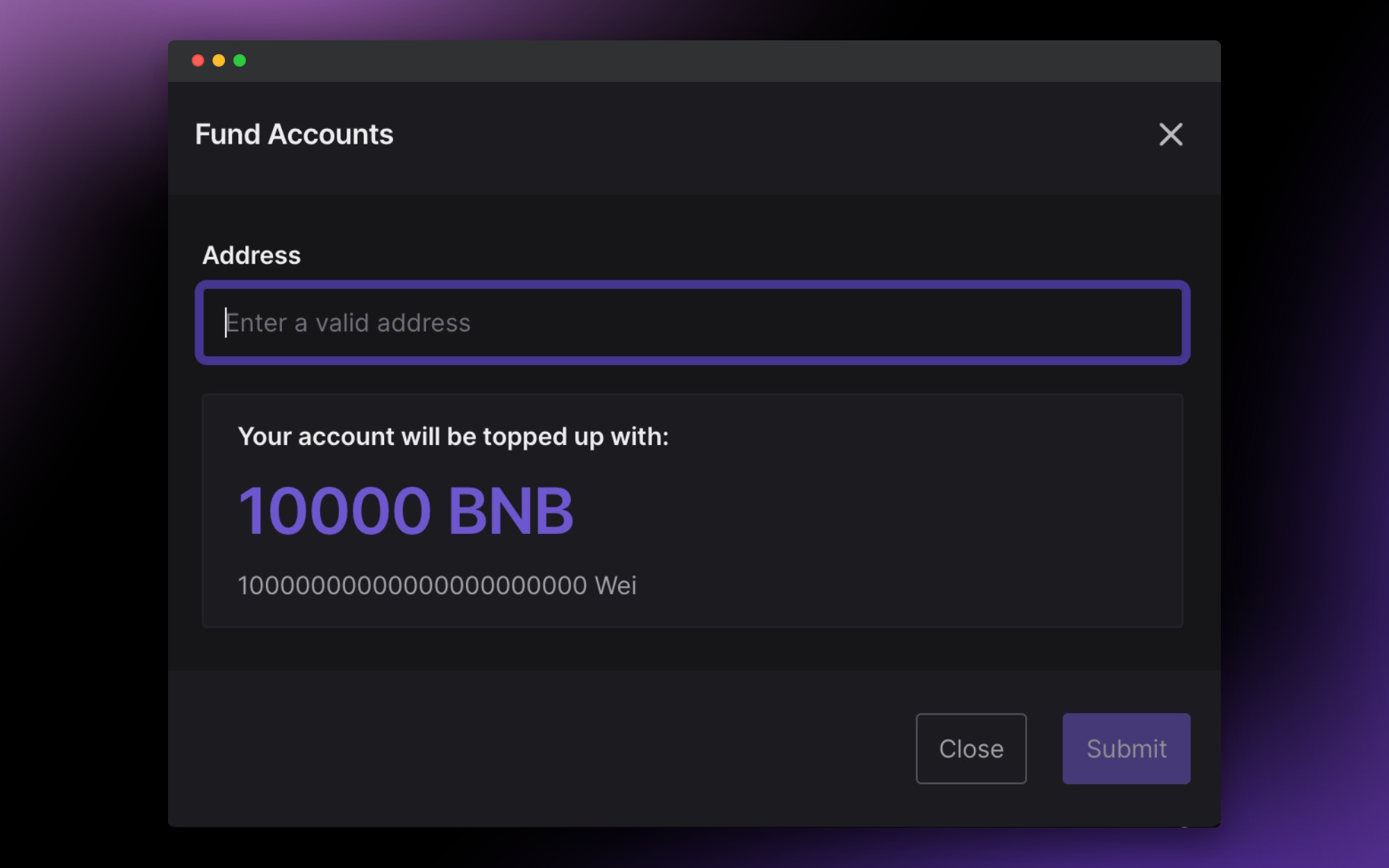 Using an unlimited faucet for BNB tokens