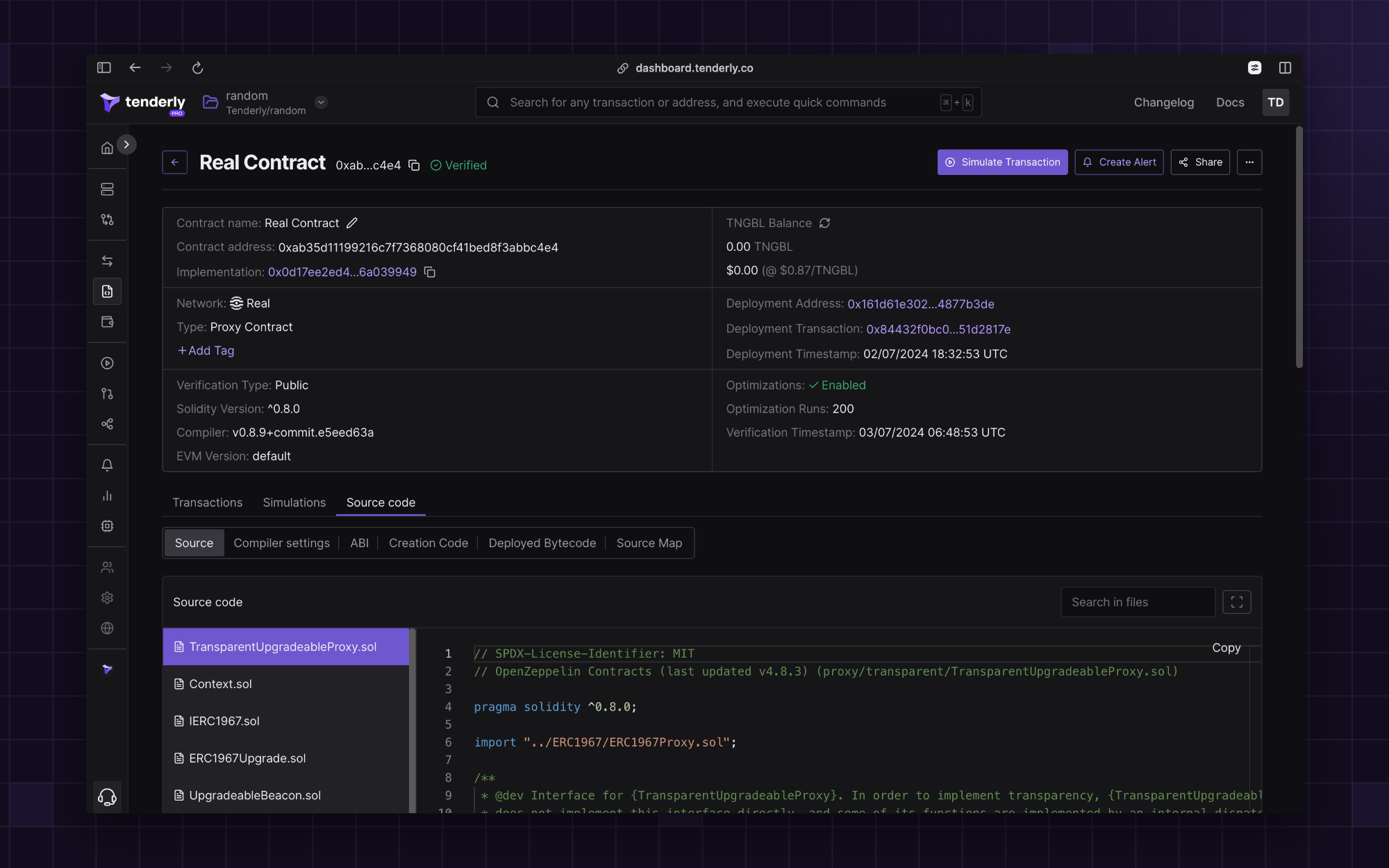 Adding a smart contract on re.al to Tenderly