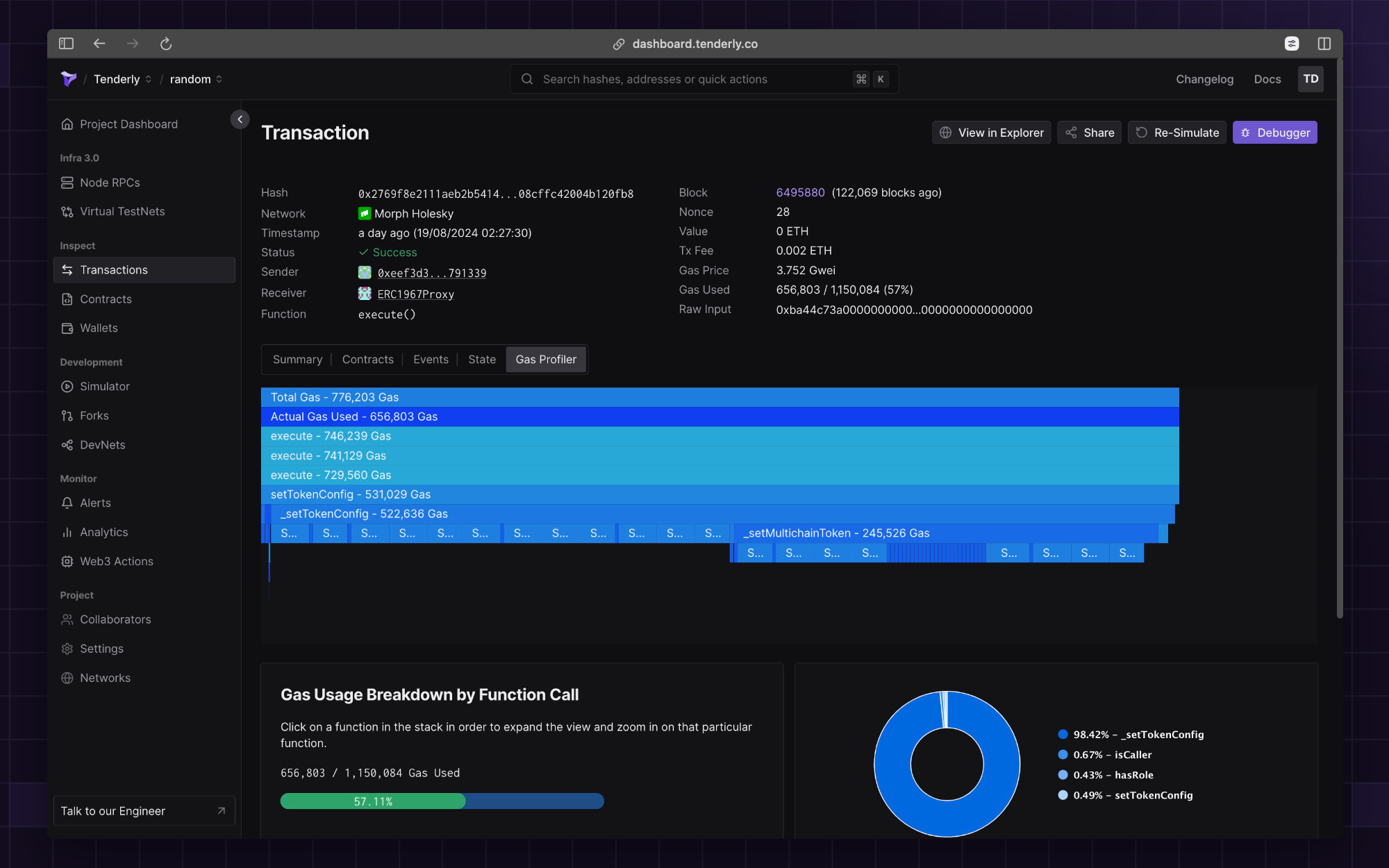 Analyzing gas usage of a transaction on Morph Holesky